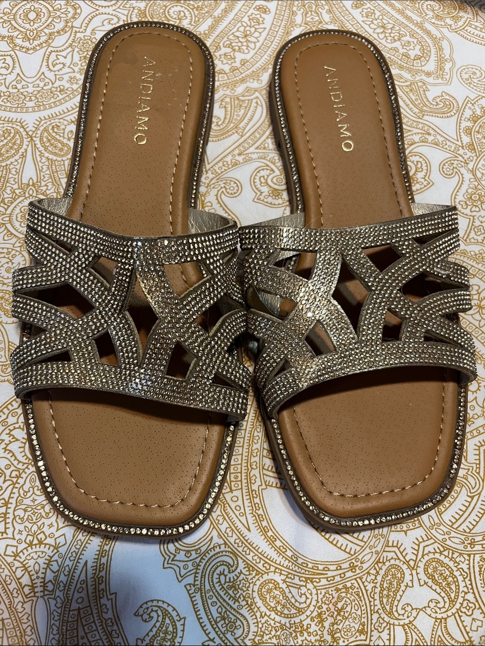 Andiamo Metallic Gold Cutout Slide Sandals - Women's